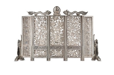 Lot 194 - A CHINESE SILVER MINIATURE FIVE-PANEL TABLE...