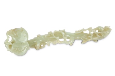 Lot 443 - A CHINESE PALE CELADON JADE 'PEACH' RUYI...