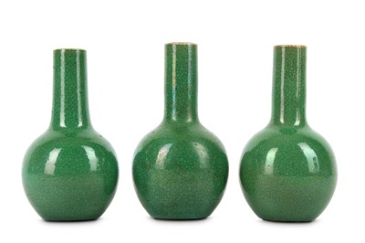 Lot 508 - THREE CHINESE APPLE-GREEN CRACKLE-GLAZED...