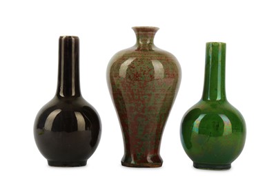 Lot 507 - THREE CHINESE MONOCHROME VASES. Qing Dynasty....