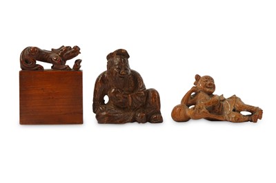 Lot 265 - THREE CHINESE BAMBOO CARVINGS. Comprising: a...