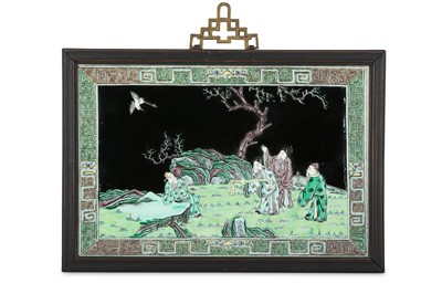 Lot 537 - A CHINESE FAMILLE NOIRE PLAQUE. Qing Dynasty....