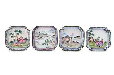 Lot 343 - FOUR CHINESE CANTON ENAMEL SQUARE TRAYS. Qing...