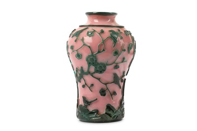 Lot 432 - A CHINESE PEKING GLASS PINK AND GREEN OVERLAY...
