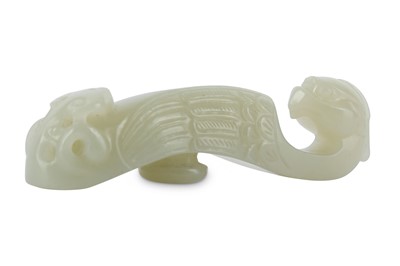 Lot 454 - A CHINESE PALE CELADON JADE 'PHOENIX' BELT...