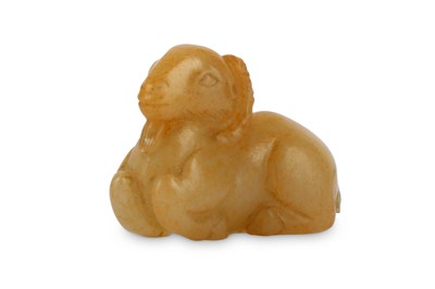 Lot 451 - A CHINESE PALE CELADON JADE 'RAM' CARVING....