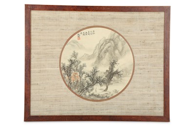 Lot 313 - A CHINESE CIRCULAR LANDSCAPE PAINTING. Qing...