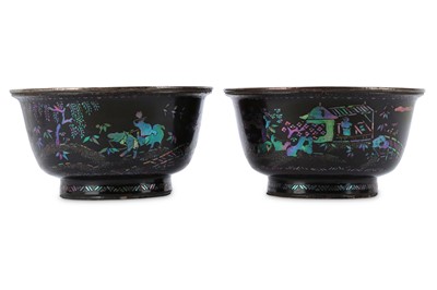 Lot 267 - A PAIR OF CHINESE LAQUE BURGAUTE BOWLS. Qing...