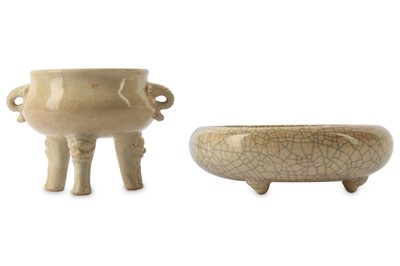 Lot 85 - TWO CHINESE CRACKLE-GLAZE INCENSE BURNERS. ...