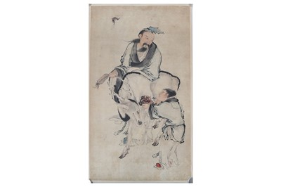 Lot 323 - A CHINESE PAINTING OF A SCHOLAR AND A DEER....