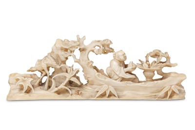 Lot 470 - A CHINESE IVORY 'IMMORTAL RAFT' BRUSH REST....