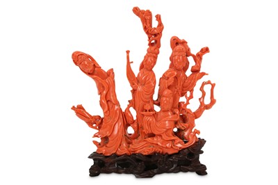 Lot 431 - A LARGE CHINESE CORAL 'IMMORTAL MAIDENS'...