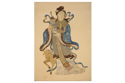 Lot 298 - A LARGE CHINESE EMBROIDERY OF MAGU WITH A DEER....