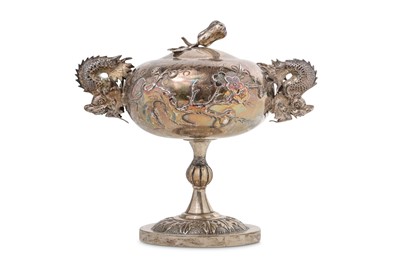 Lot 104 - A CHINESE SILVER STEM CUP AND COVER. Early...