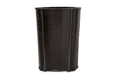 Lot 473 - A CHINESE QUADRILOBE ZITAN BRUSH POT, BITONG....