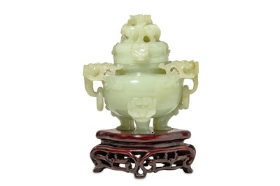 Lot 430 - A CHINESE CELADON JADE 'DRAGON' INCENSE BURNER...