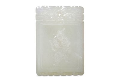 Lot 434 - A CHINESE WHITE JADE 'ZIGAN' RECTANGULAR...
