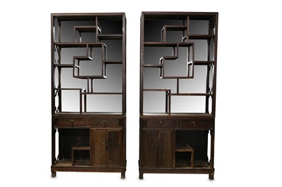 Lot 289 - A PAIR OF CHINESE WOOD DISPLAY CABINETS. Each...