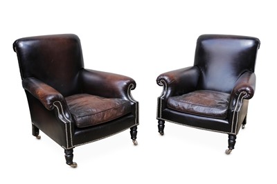 Lot 350 - A pair of modern brown leather upholstered...