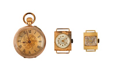 Lot 616 - 3 GOLD WATCHES. A 9K GOLD POCKET WATCH- Open...