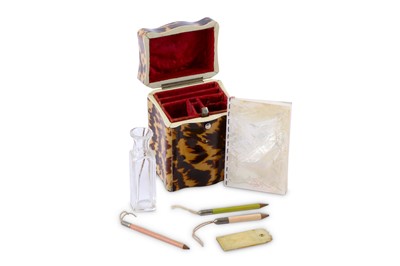 Lot 195 - A 19th century tortoiseshell necessaire,...