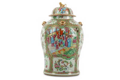 Lot 357 - A CHINESE CANTON FAMILLE ROSE BALUSTER JAR AND...