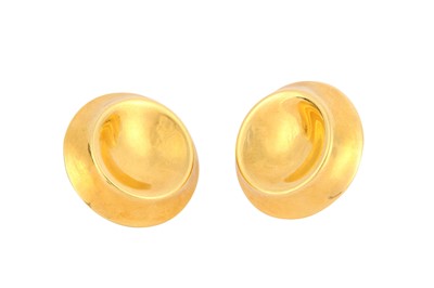 Lot 128 - A pair of convex polished earclips, post...