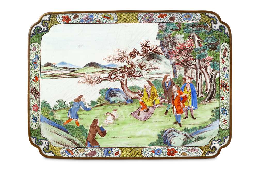 Lot 394 - A CHINESE FAMILLE ROSE CANTON ENAMEL ‘EUROPEAN...