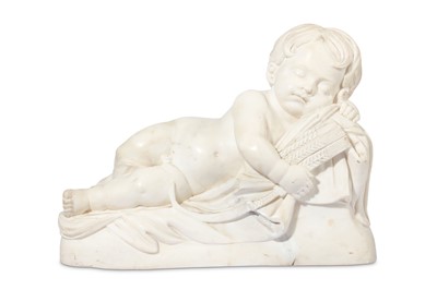 Lot 36 - A WHITE MARBLE FIGURE OF A SLEEPING PUTTO IN...
