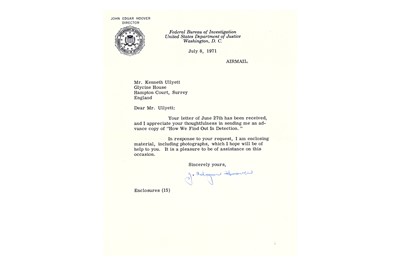 Lot 279 - Hoover (J. Edgar) Typed letter signed ('J....