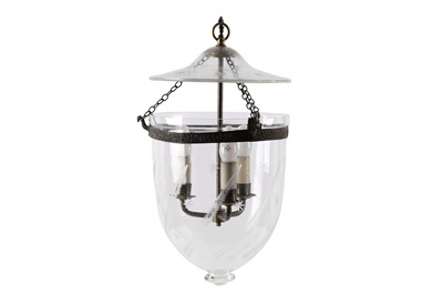 Lot 192 - Three brass pendant lights with three domed...
