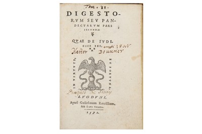 Lot 56 - Justinian.- Digestorum seu Pandectarum pars...