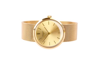 Lot 109 - LONGINES. A MENS MANUAL 9K GOLD BRACELET WATCH...