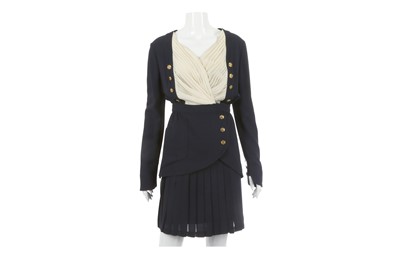 Lot 306 - Karl Lagerfeld Navy Pleated Skirt Suit, 1980s,...
