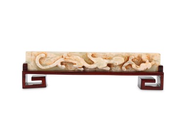 Lot 123 - A CHINESE PALE CELADON JADE ‘CHILONG’ SCROLL...
