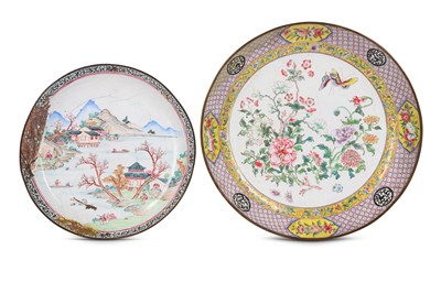 Lot 803 - TWO CHINESE FAMILLE ROSE CANTON ENAMEL DISHES....