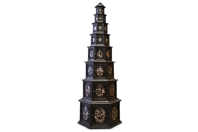 Lot 537 - A CHINESE WOOD MOTHER OF PEARL-INLAID...