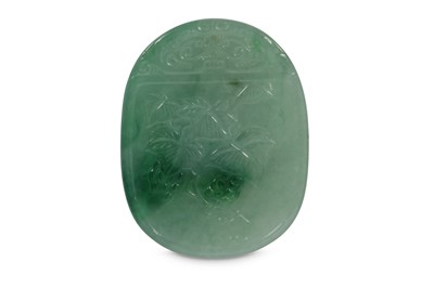 Lot 896 - A CHINESE APPLE-GREEN JADEITE PENDANT.  Qing...