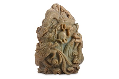 Lot 165 - A CHINESE PALE CELADON JADE 'DRAGON’ BOULDER....