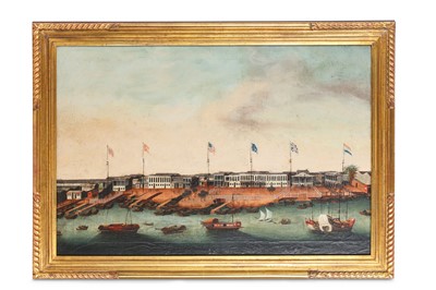 Lot 460 - A CHINESE PAINTING OF THE HONGS OF CANTON....