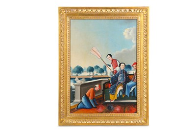 Lot 462 - A CHINESE PAINTING OF A COURT SCENE. Qing...