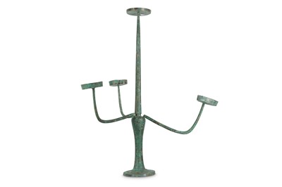 Lot 314 - A CHINESE SECTIONAL BRONZE CANDLE HOLDER. Han...