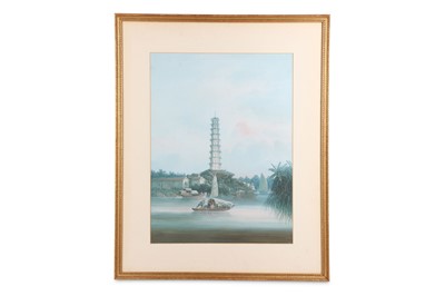 Lot 465 - A PAINTING OF PAGODA. Qing Dynasty, 19th...
