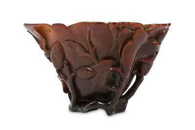 Lot 286 - A CHINESE RHINOCEROS HORN ‘MAGNOLIA’ LIBATION...