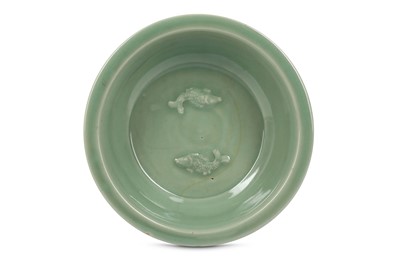 Lot 246 - A CHINESE LONGQUAN CELADON 'TWIN FISH' BOWL....
