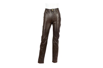 Lot 446 - Hermes Brown Lambskin Leather Trousers, gilt...