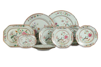 Lot 569 - TEN CHINESE FAMILLE ROSE 'DOUBLE PEACOCK'...