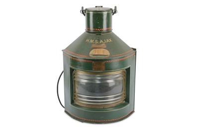 Lot 244 - A green painted bulkhead Port ship's lantern,...