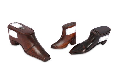 Lot 268 - Three Georgian shoe form snuff boxes to...
