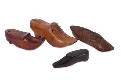 Lot 269 - Four Georgian and later shoe form snuff boxes...